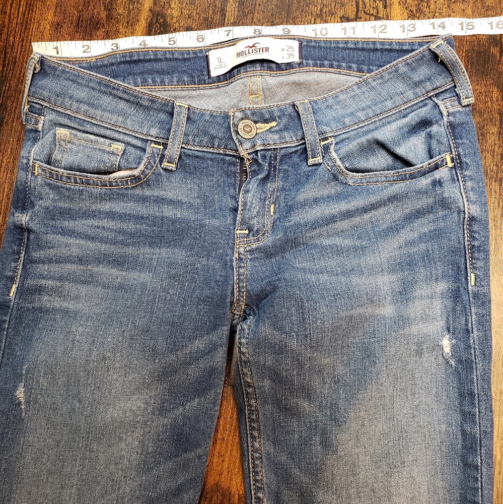 1 L hollister long mid wash distressed skinny jeans 28x33